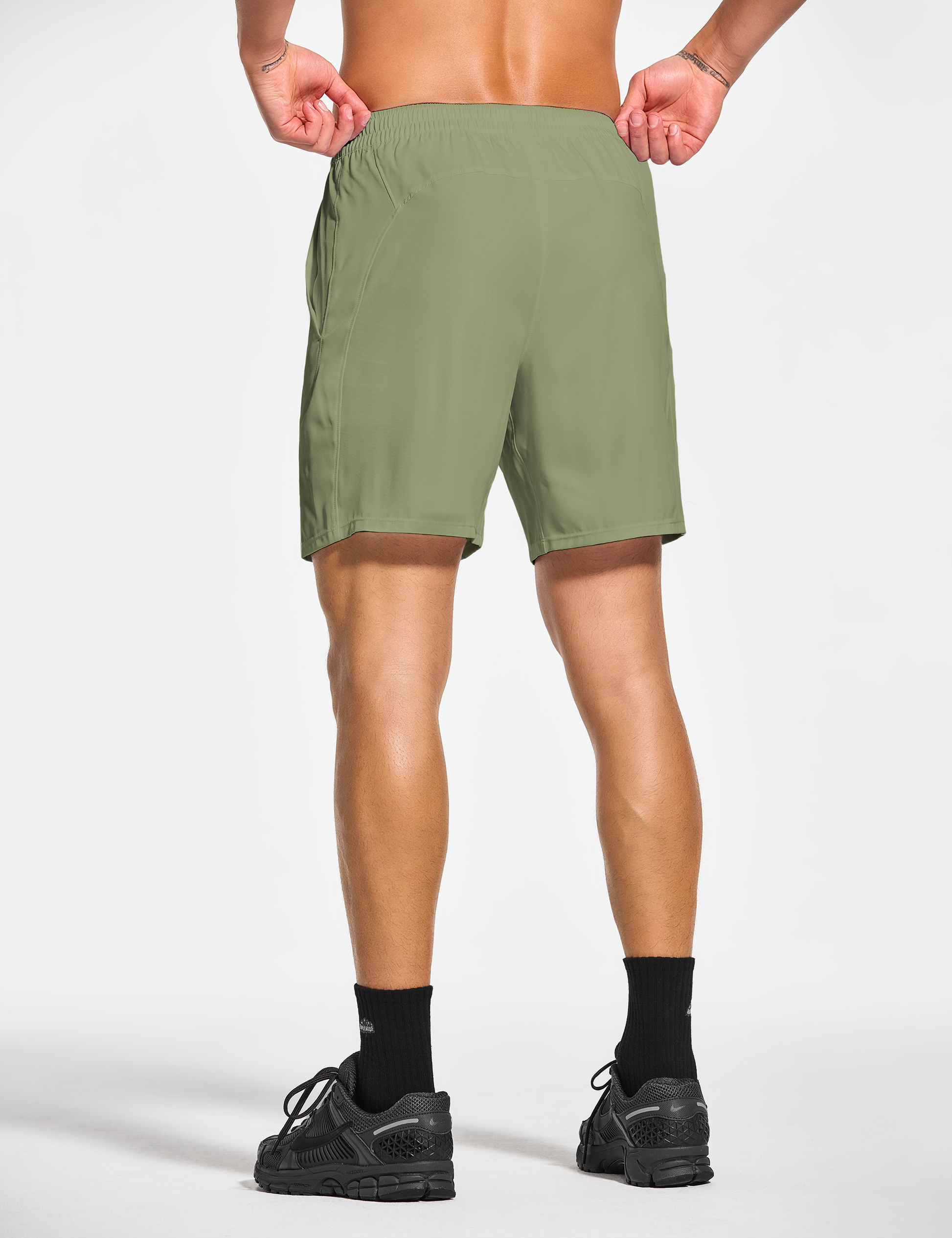 mens 7 inch lined workout running tennis gym shorts with pockets sage green