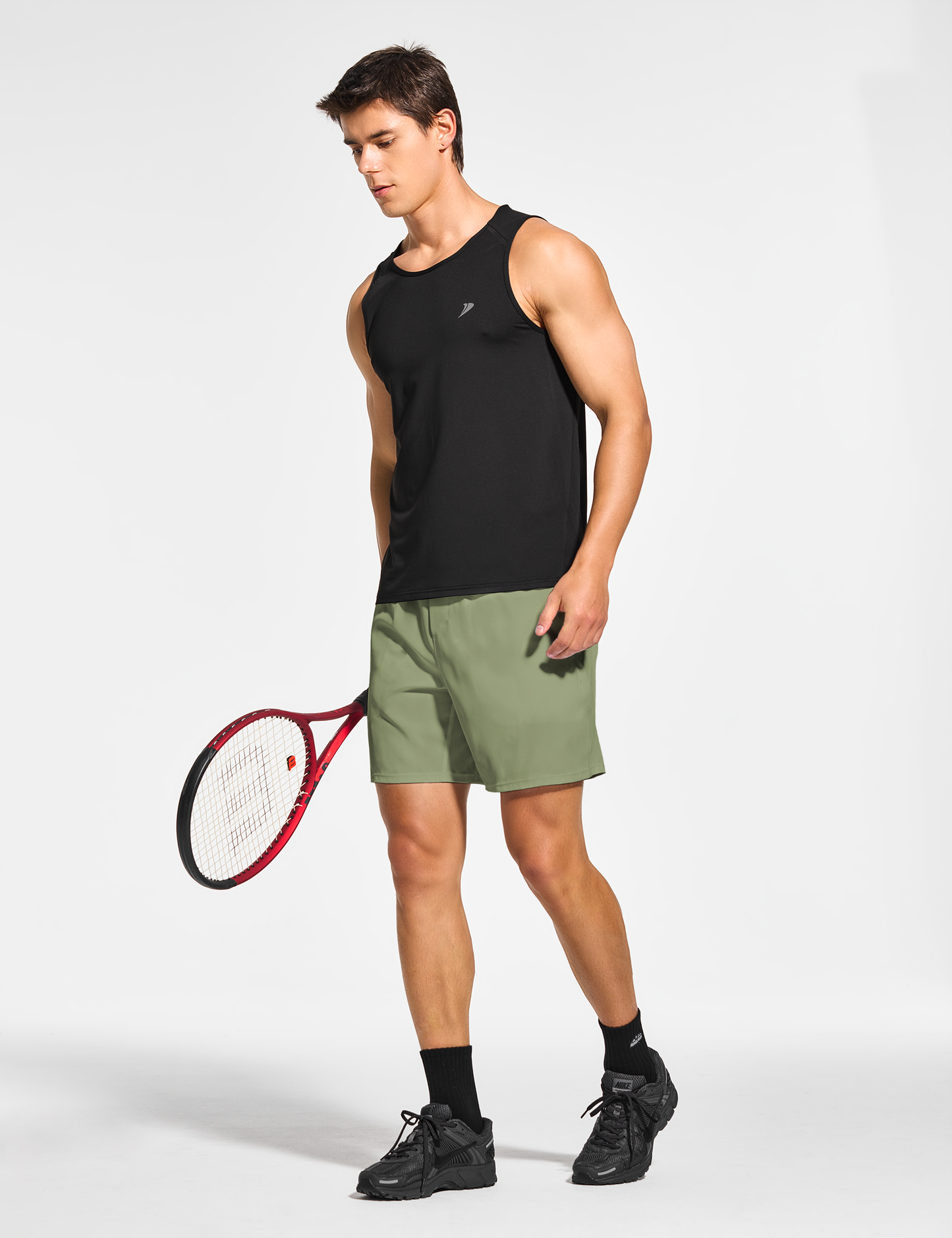 mens 7 inch lined workout running tennis gym shorts with pockets sage green