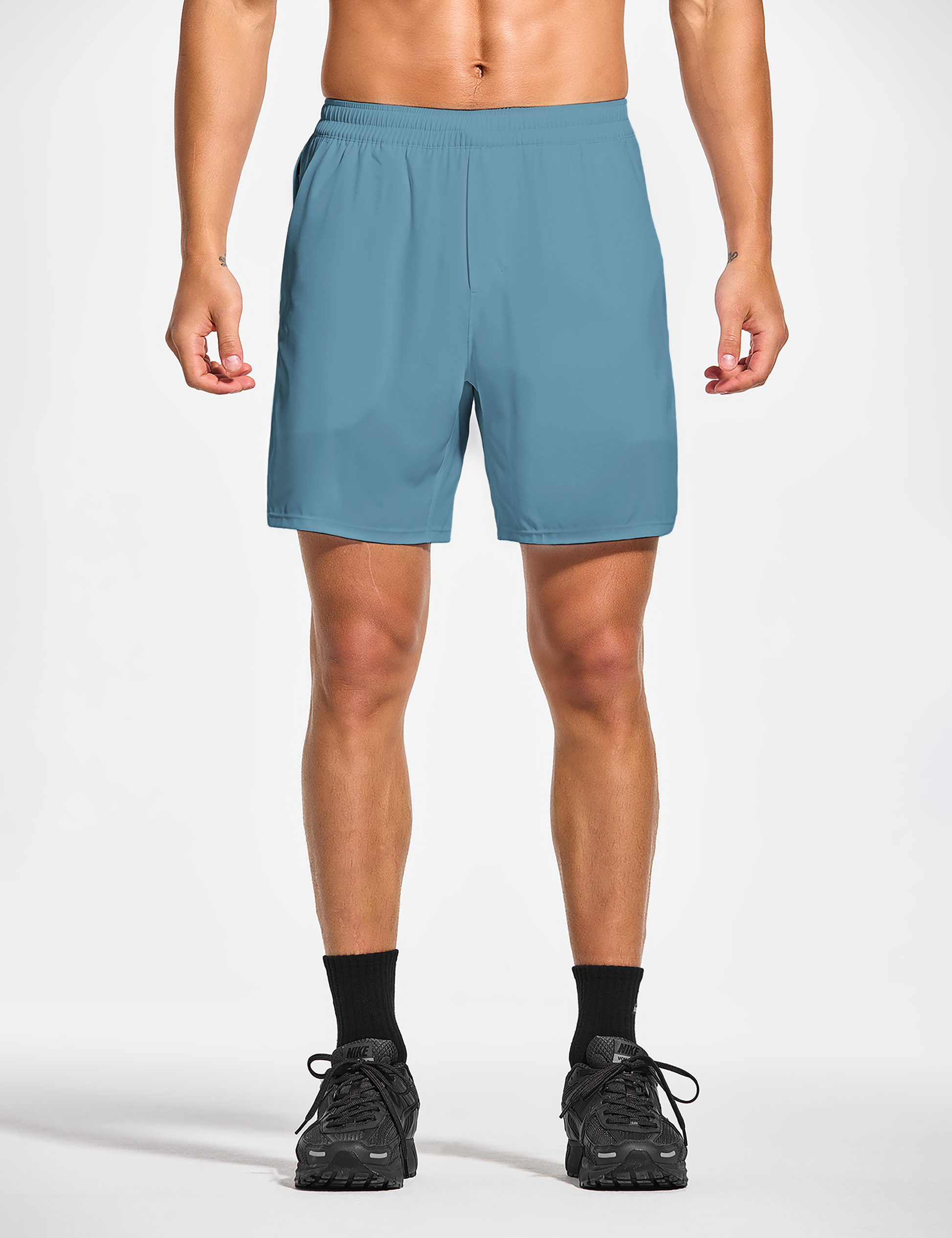 mens 7 inch lined workout running tennis gym shorts with pockets slate blue