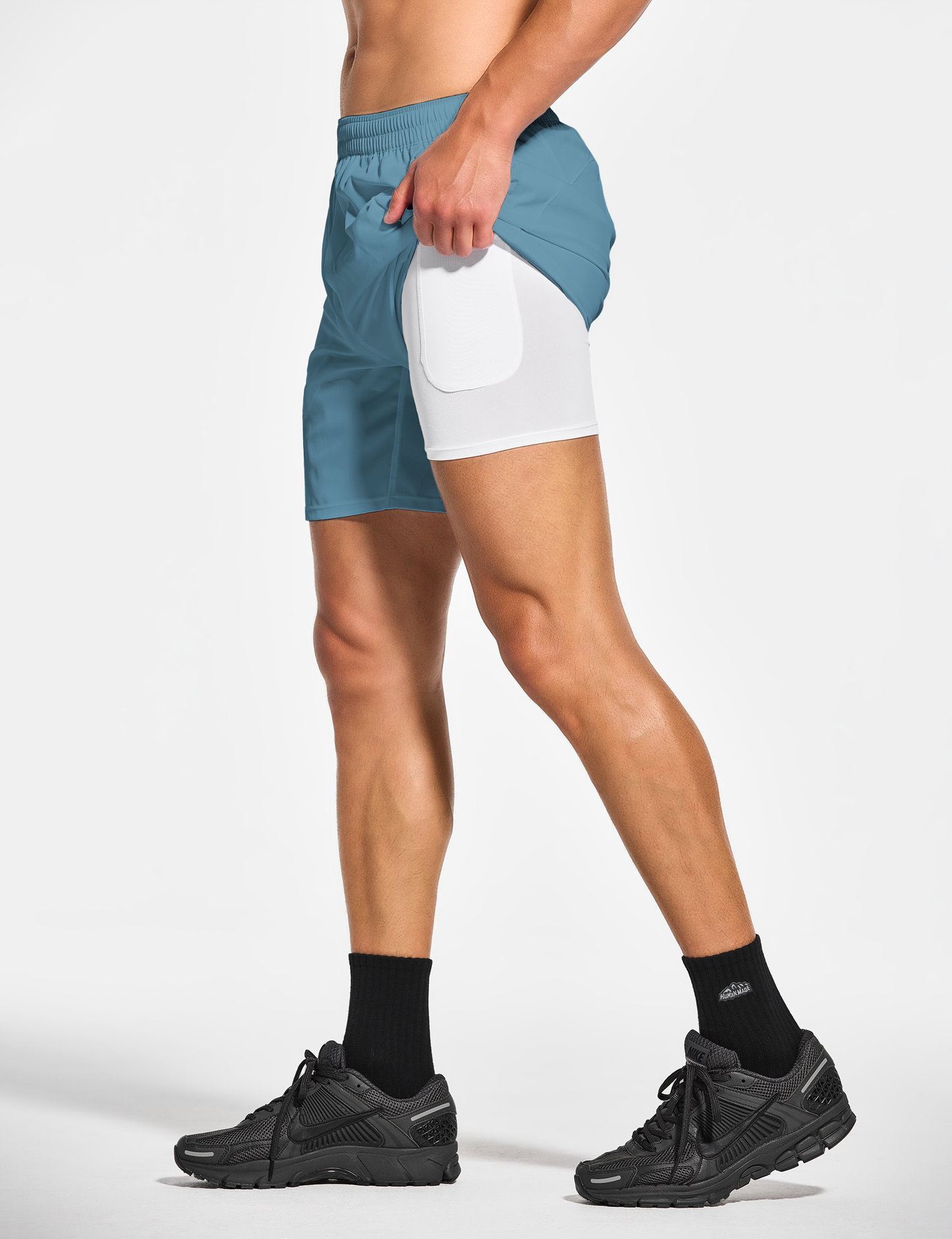 mens 7 inch lined workout running tennis gym shorts with pockets slate blue