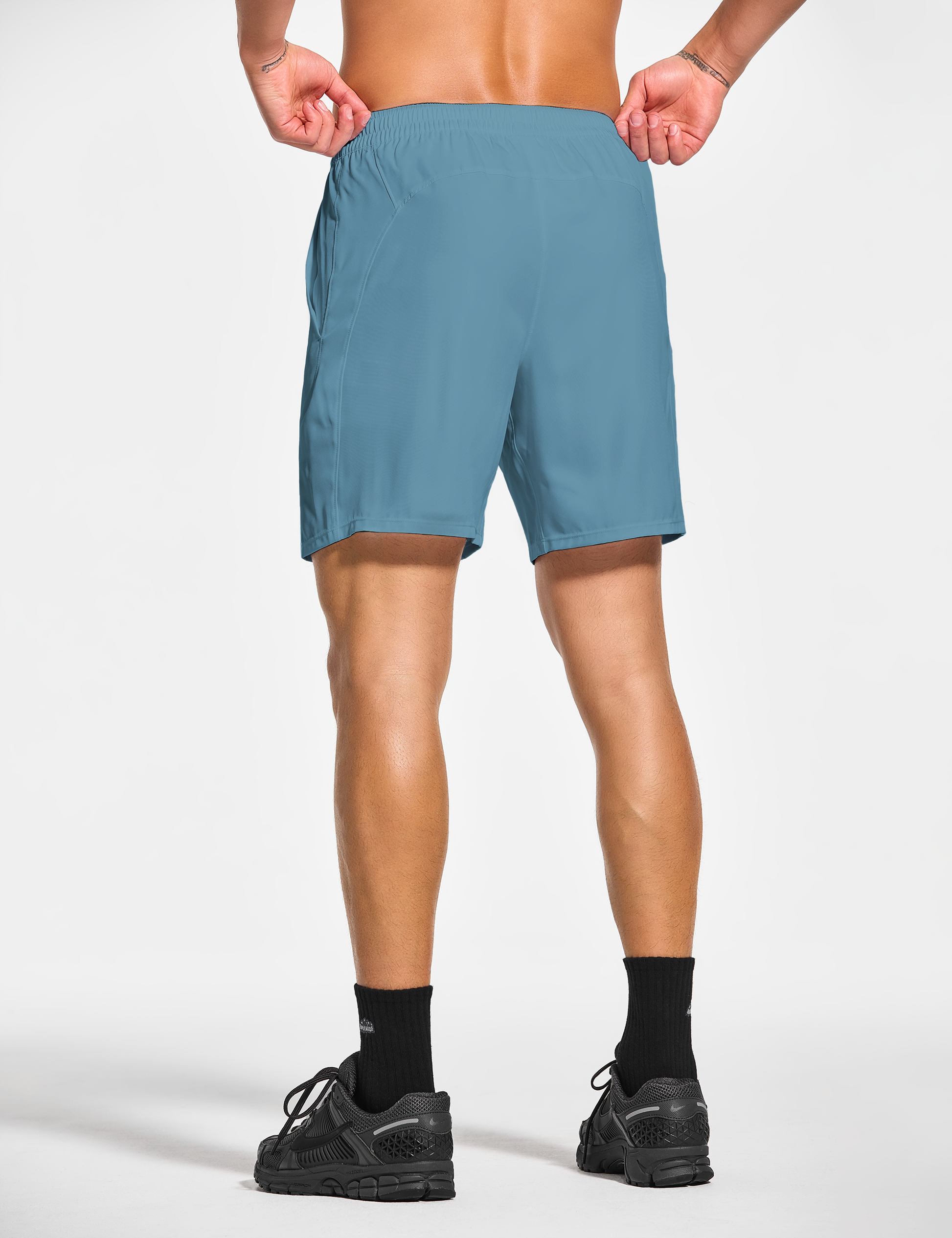 mens 7 inch lined workout running tennis gym shorts with pockets slate blue