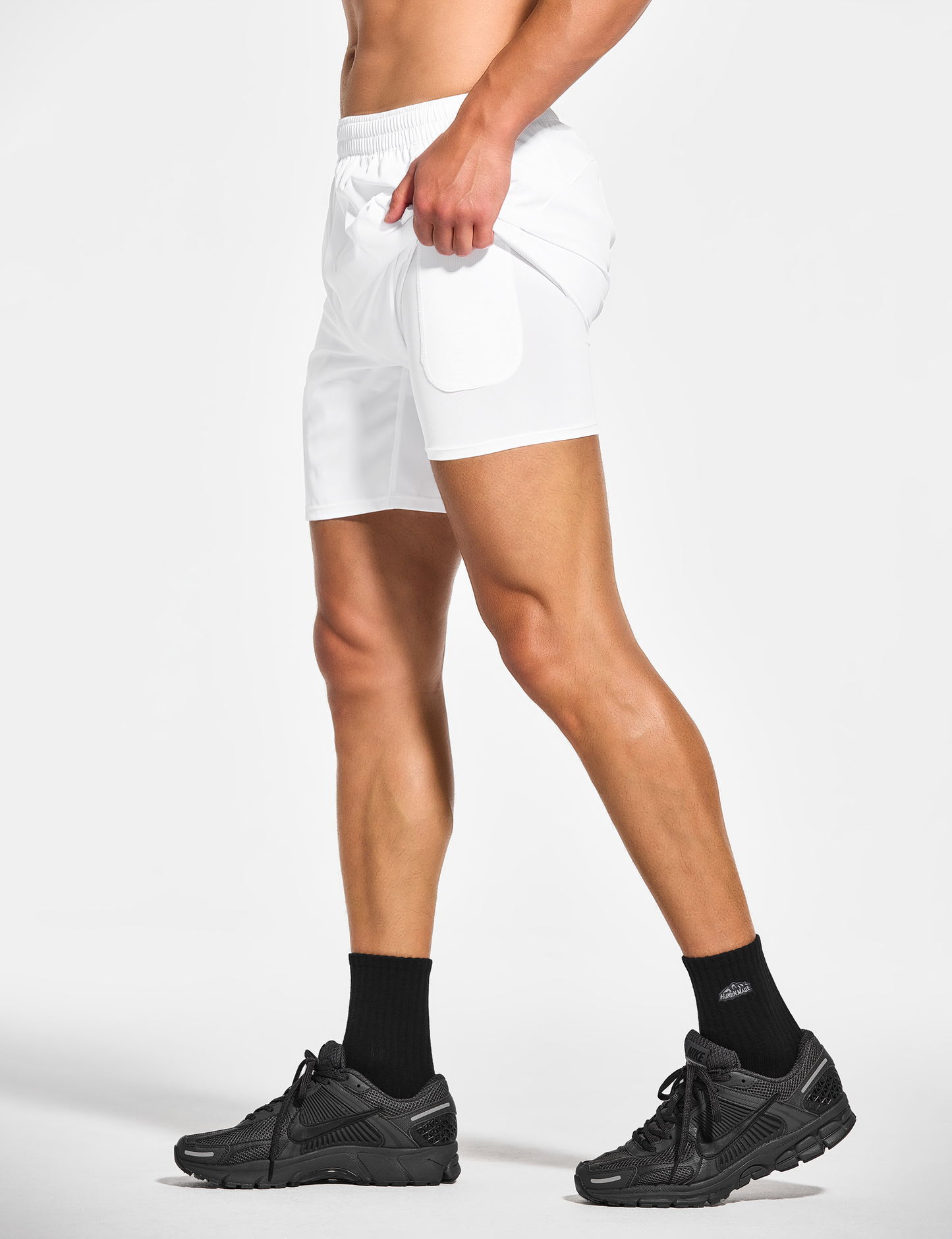 mens 7 inch lined workout running tennis gym shorts with pockets white