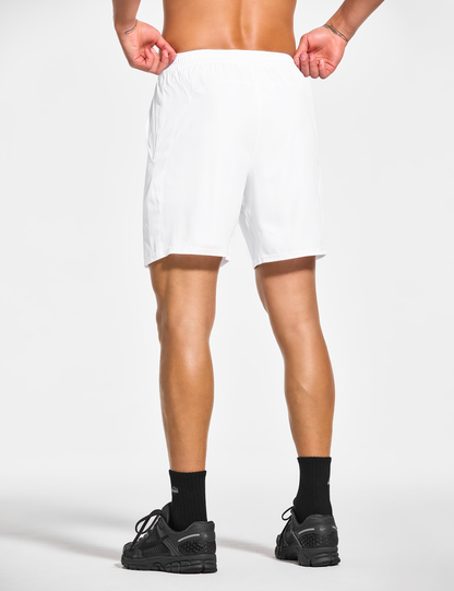 mens 7 inch lined workout running tennis gym shorts with pockets white