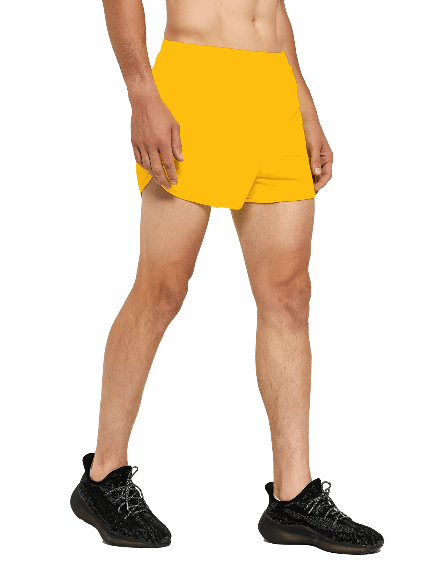 mens 3 inch yellow running shorts