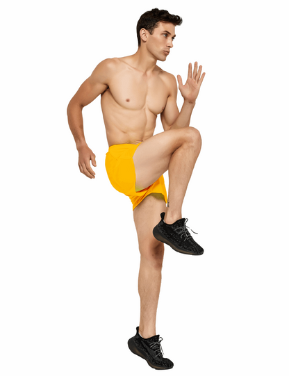 mens 3 inch yellow running shorts