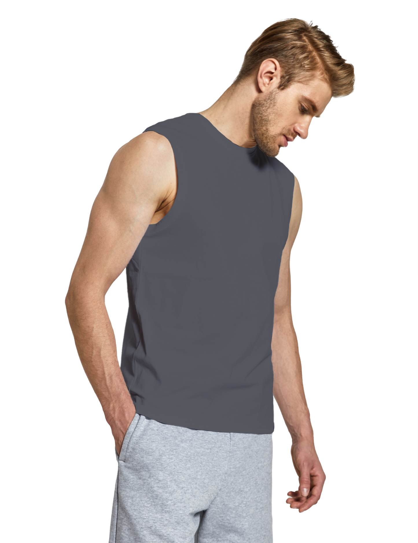 mens sleeveless shirts dark grey