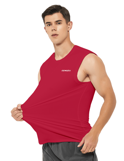 mens sleeveless workout swim shirts red